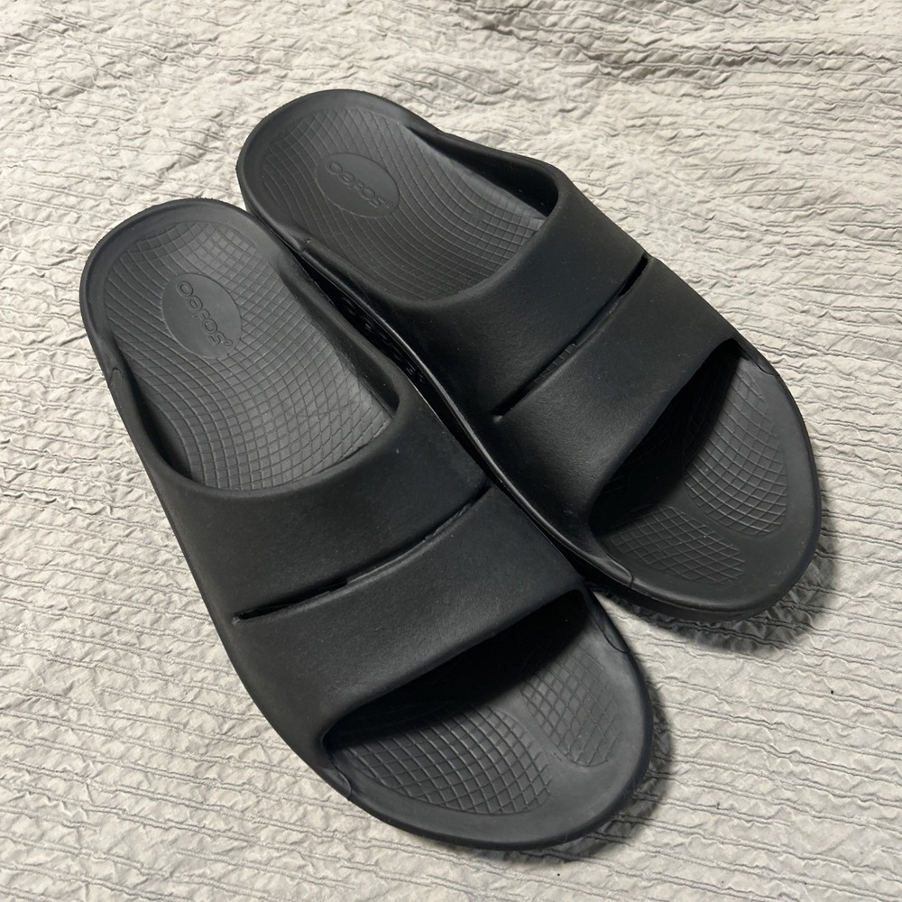 OOFOS OOahh Slide Sandals Black Size M12 W14 EU45 Comfort Recovery Slip On